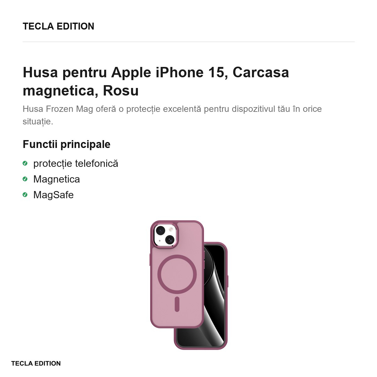 Husa Frozen Mag pentru Apple iPhone 15, Carcasa magnetica, Rosu [2]