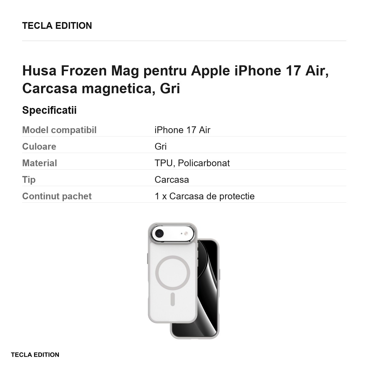 Husa Frozen Mag pentru Apple iPhone 17 Air, Carcasa magnetica, Gri [3]