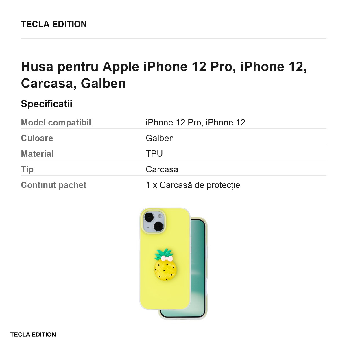 Husa Fruit 2in1 pentru Apple iPhone 12 Pro, iPhone 12, Carcasa, Galben [3]