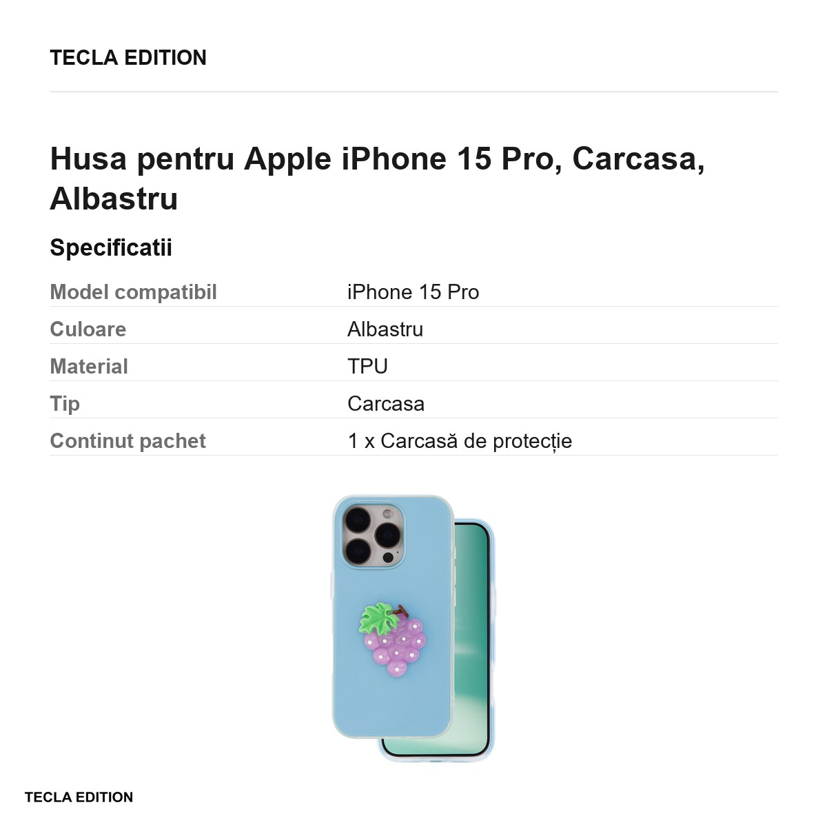 Husa Fruit 2in1 pentru Apple iPhone 15 Pro, Carcasa, Albastru [3]