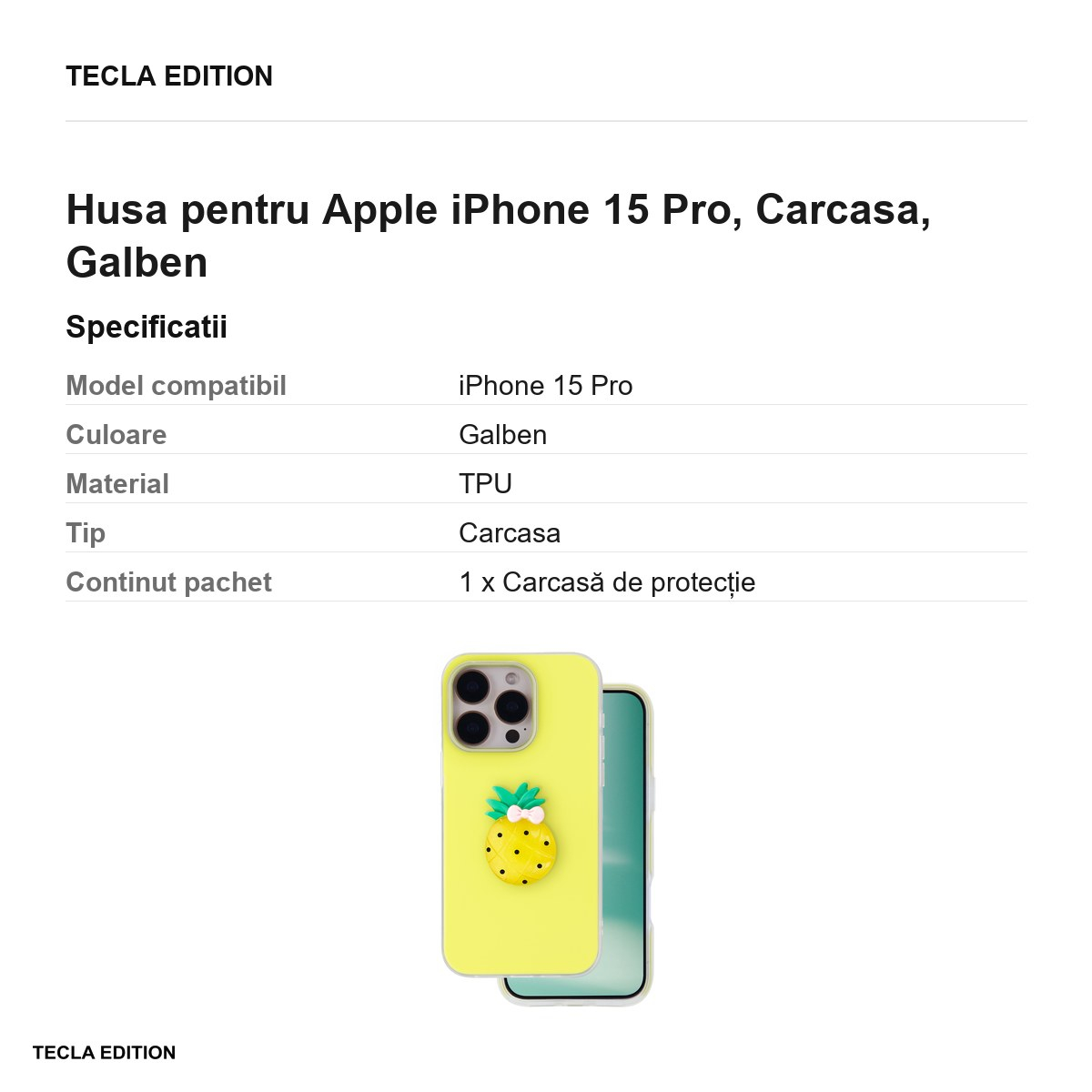 Husa Fruit 2in1 pentru Apple iPhone 15 Pro, Carcasa, Galben [3]