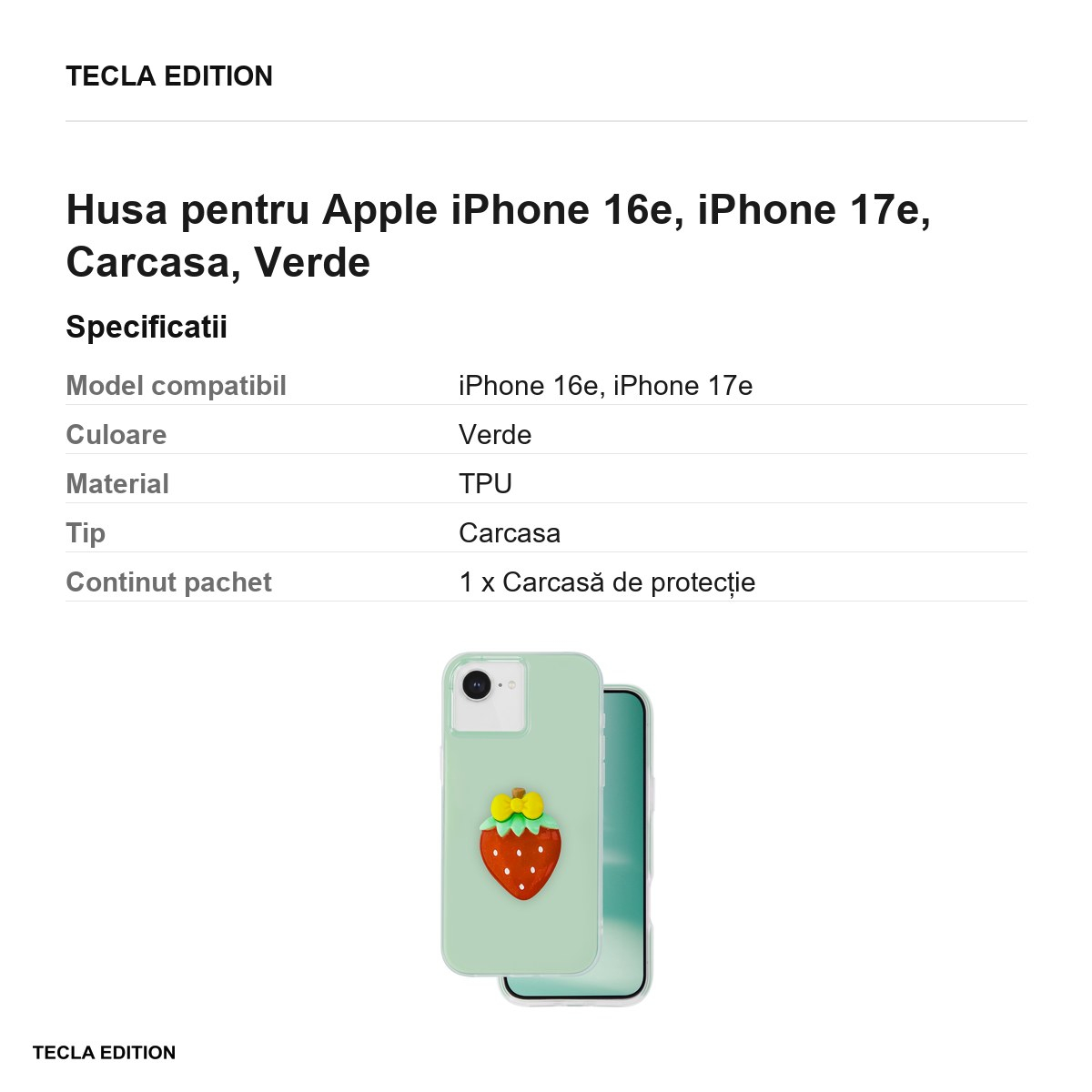 Husa Fruit 2in1 pentru Apple iPhone 16e, iPhone 17e, Carcasa, Verde [3]