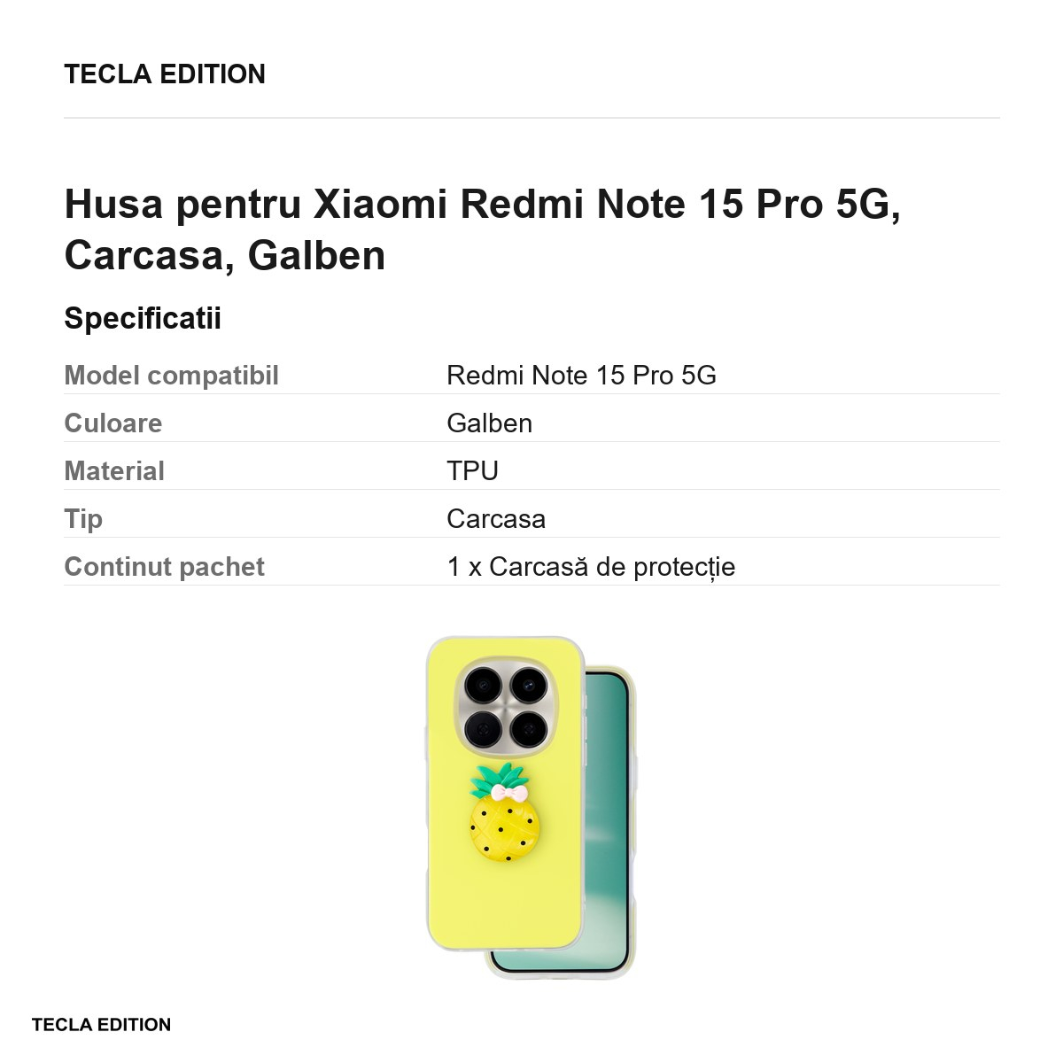 Husa Fruit 2in1 pentru Xiaomi Redmi Note 15 Pro 5G, Carcasa, Galben [3]