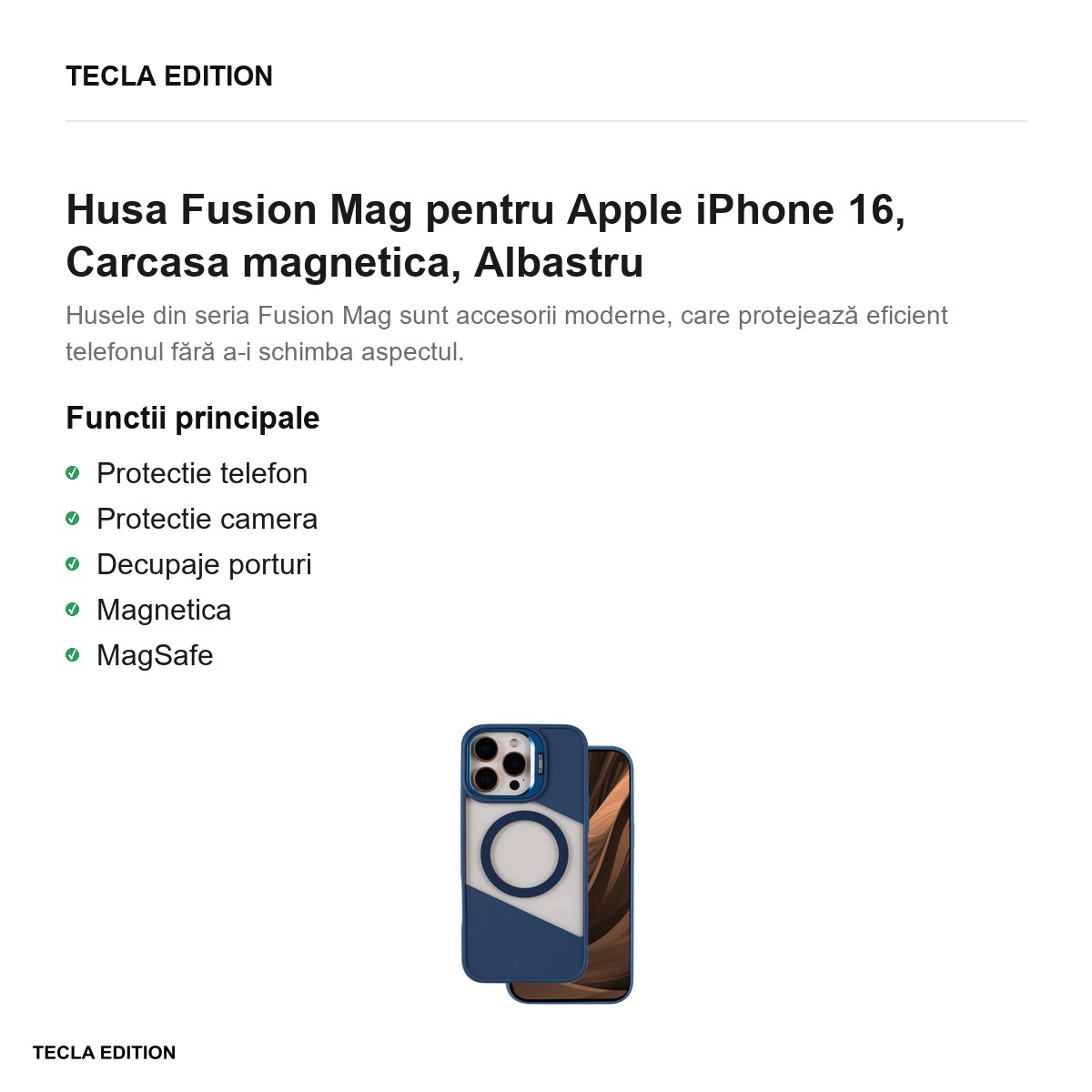 Husa Fusion Mag pentru Apple iPhone 16, Carcasa magnetica, Albastru [2]