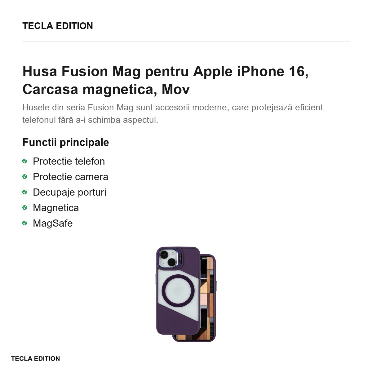Husa Fusion Mag pentru Apple iPhone 16, Carcasa magnetica, Mov [2]