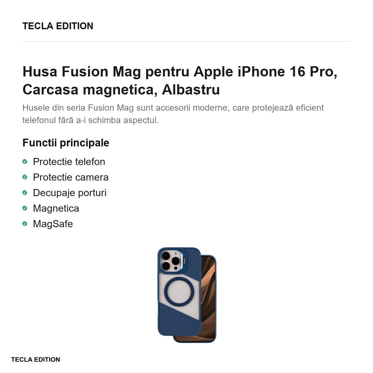 Husa Fusion Mag pentru Apple iPhone 16 Pro, Carcasa magnetica, Albastru [2]