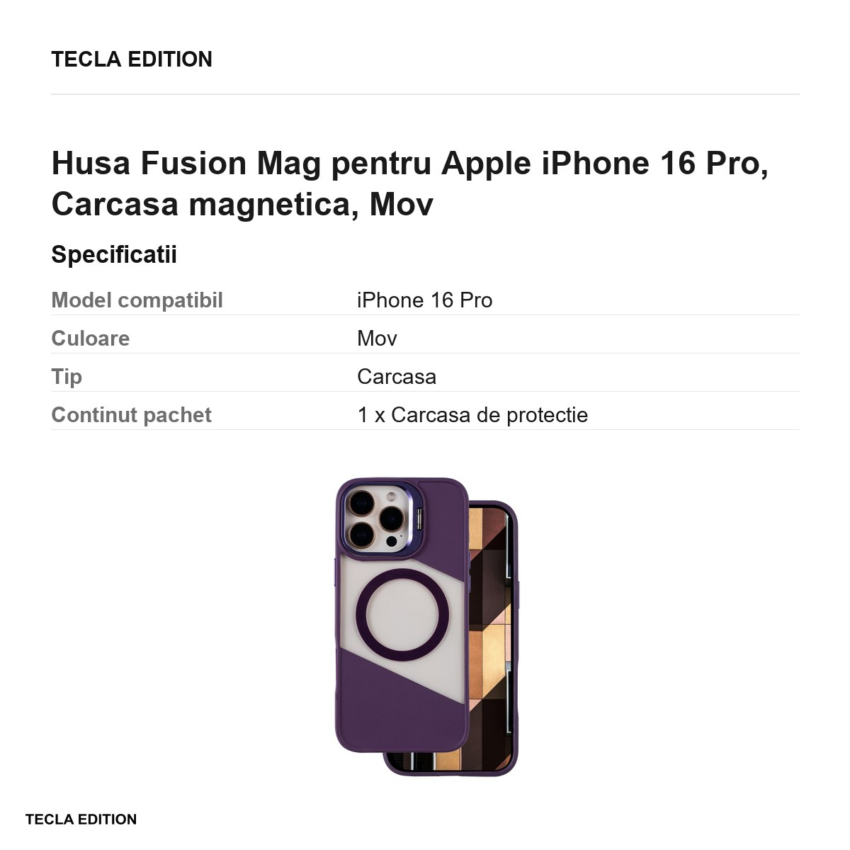 Husa Fusion Mag pentru Apple iPhone 16 Pro, Carcasa magnetica, Mov [3]