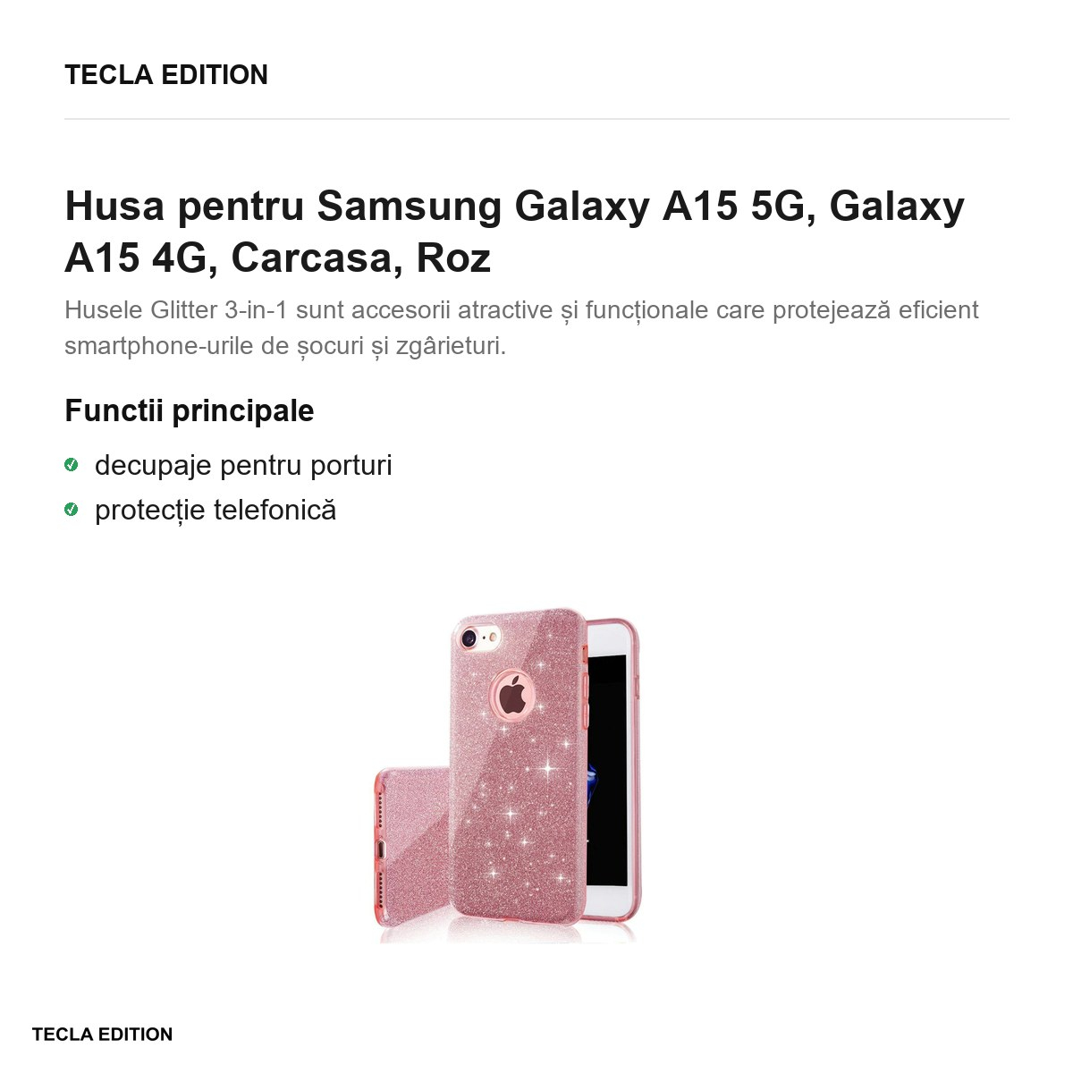 Husa Glitter 3in1 pentru Samsung Galaxy A15 5G, Galaxy A15 4G, Carcasa, Roz [2]