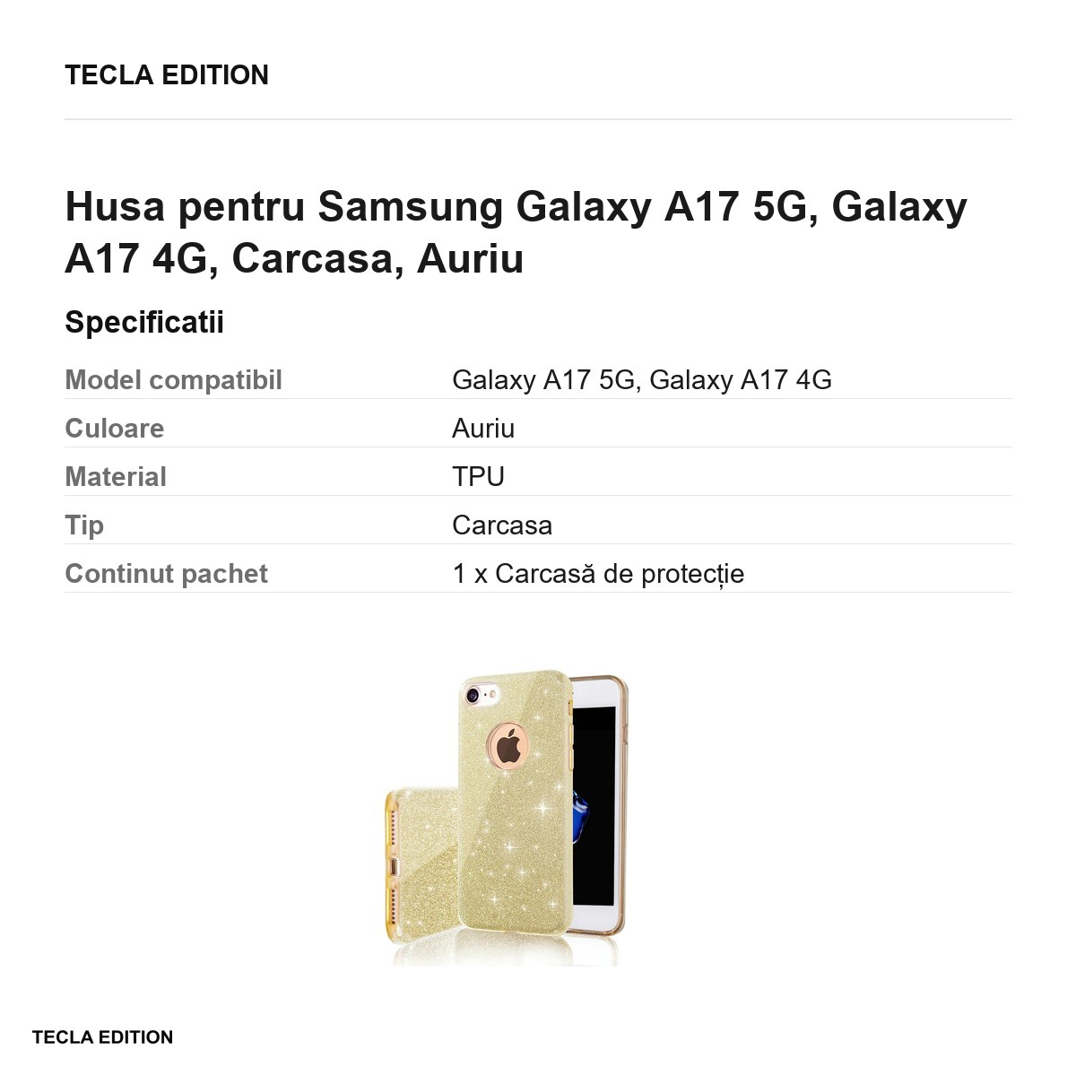 Husa Glitter 3in1 pentru Samsung Galaxy A17 5G, Galaxy A17 4G, Carcasa, Auriu [3]