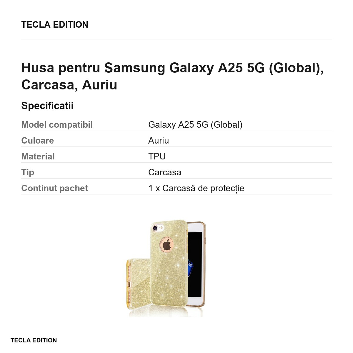 Husa Glitter 3in1 pentru Samsung Galaxy A25 5G (Global), Carcasa, Auriu [3]