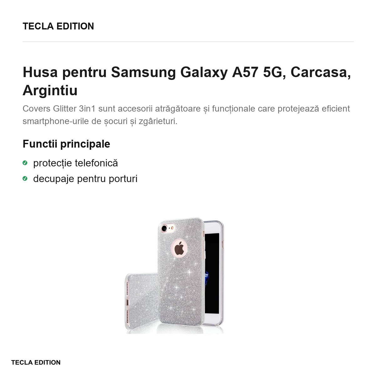 Husa Glitter 3in1 pentru Samsung Galaxy A57 5G, Carcasa, Argintiu [2]