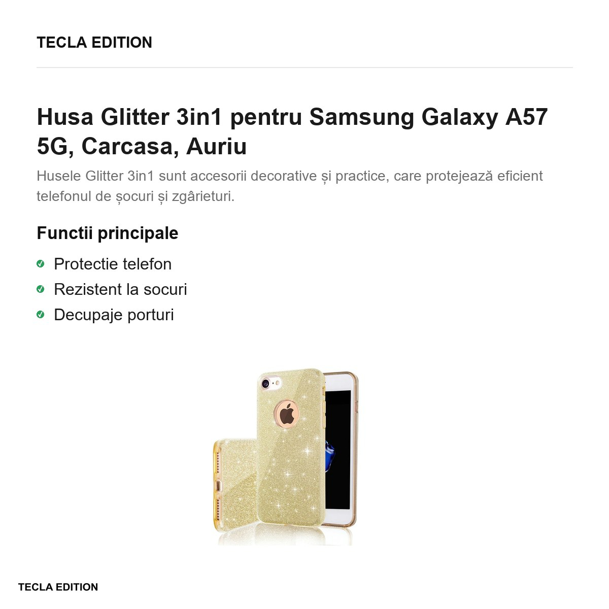 Husa Glitter 3in1 pentru Samsung Galaxy A57 5G, Carcasa, Auriu [2]