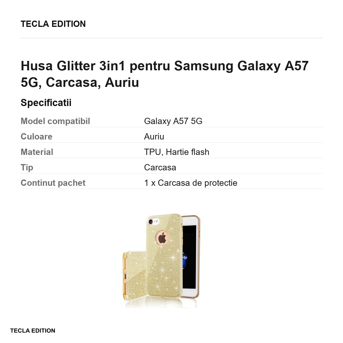 Husa Glitter 3in1 pentru Samsung Galaxy A57 5G, Carcasa, Auriu [3]