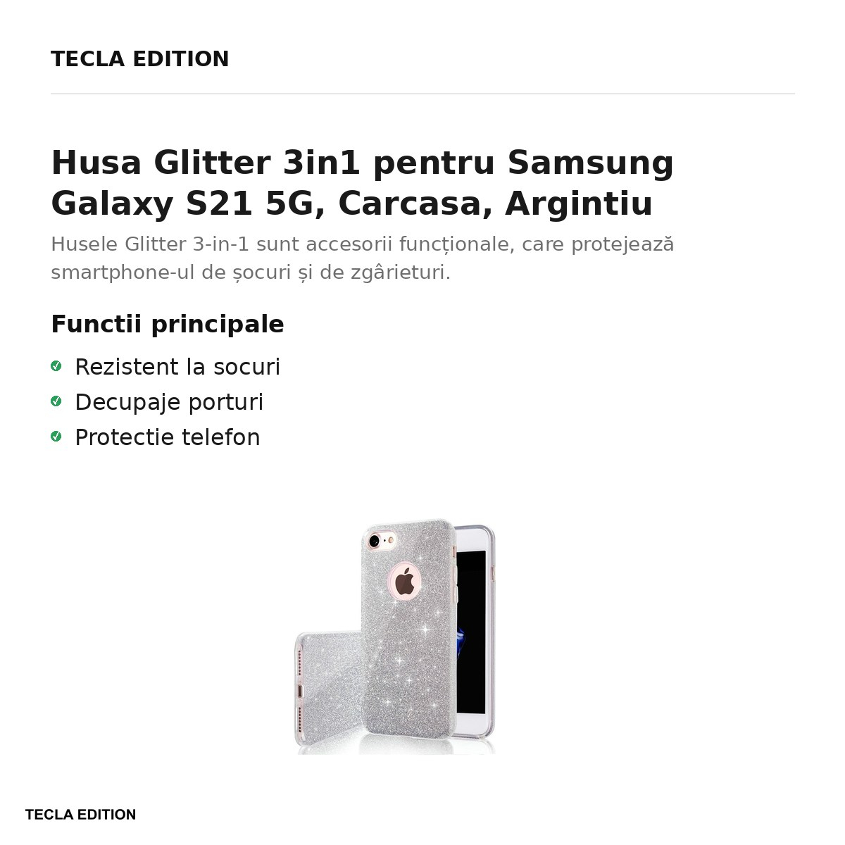 Husa Glitter 3in1 pentru Samsung Galaxy S21 5G, Carcasa, Argintiu [2]