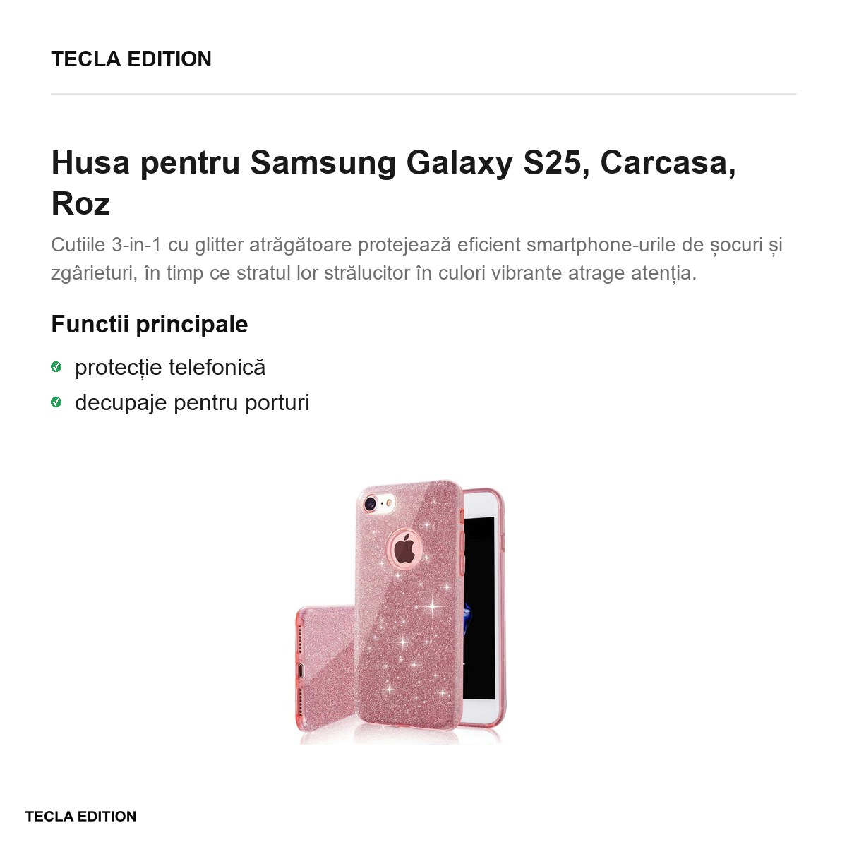 Husa Glitter 3in1 pentru Samsung Galaxy S25, Carcasa, Roz [2]