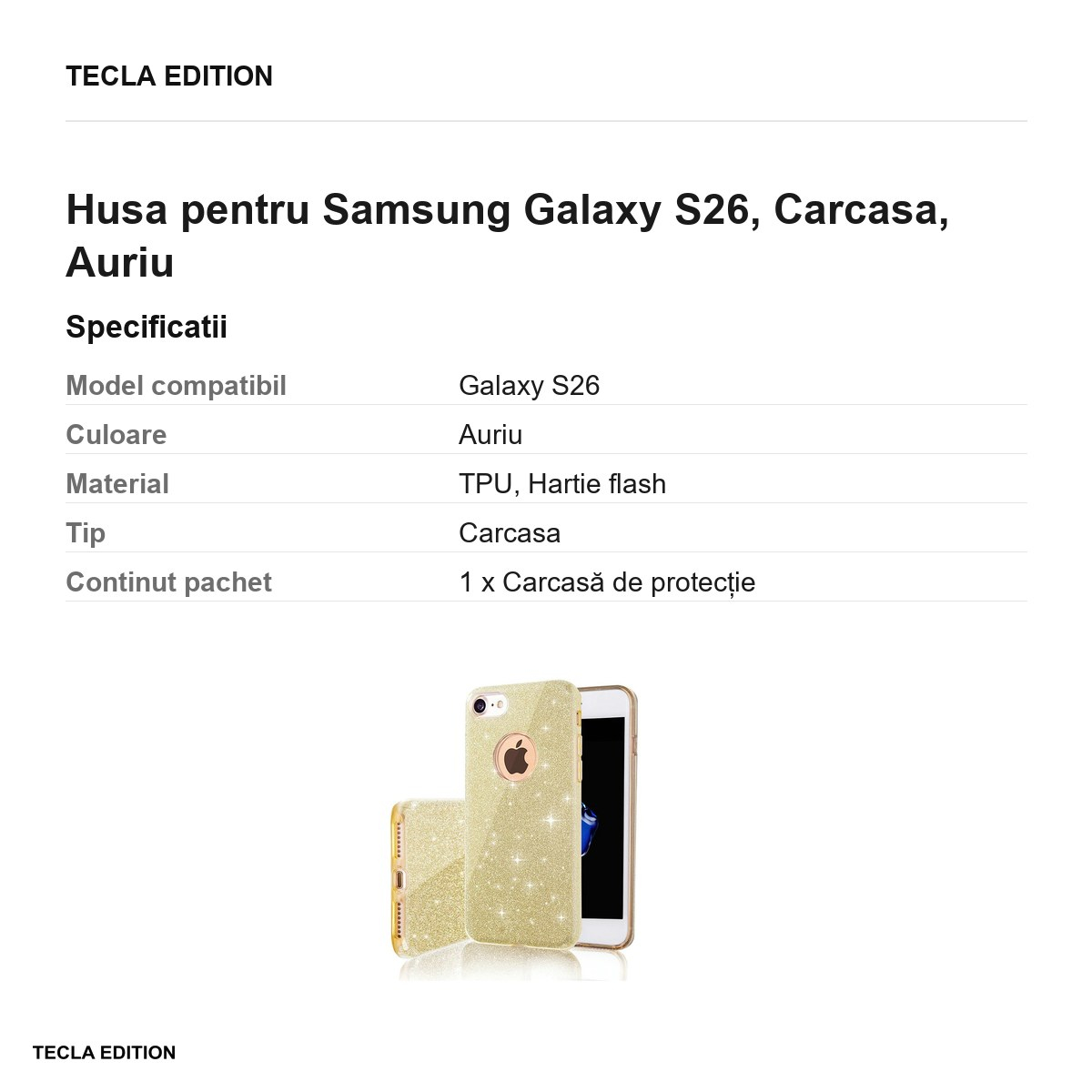 Husa Glitter 3in1 pentru Samsung Galaxy S26, Carcasa, Auriu [3]