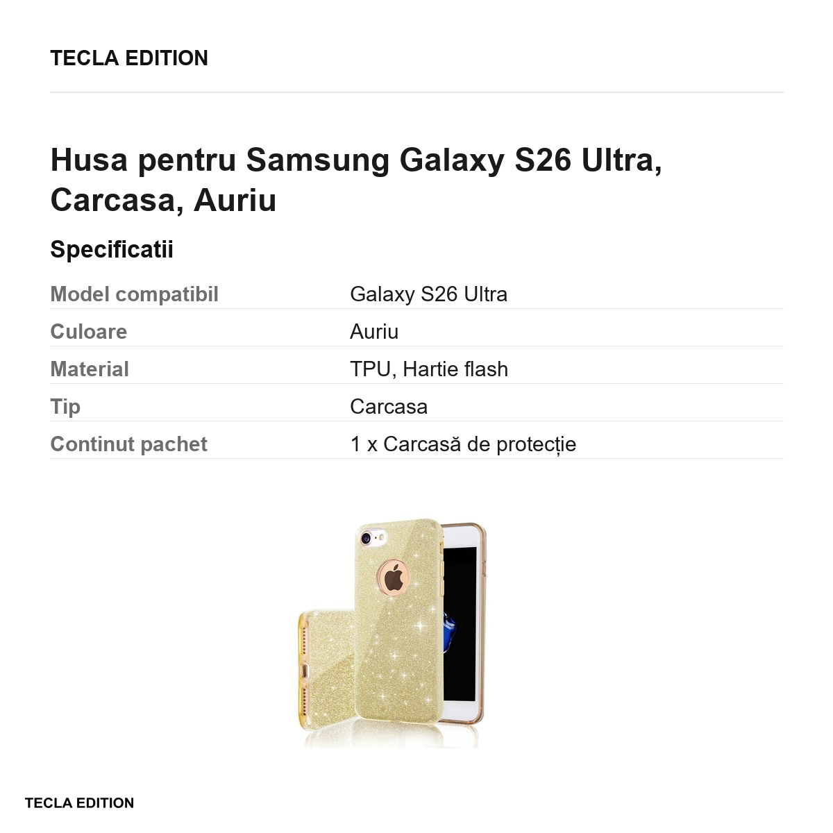 Husa Glitter 3in1 pentru Samsung Galaxy S26 Ultra, Carcasa, Auriu [3]