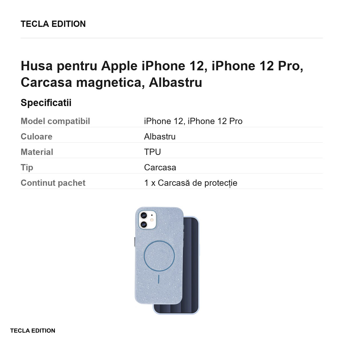 Husa Glitter Thin Mag pentru Apple iPhone 12, iPhone 12 Pro, Carcasa magnetica, Albastru [3]