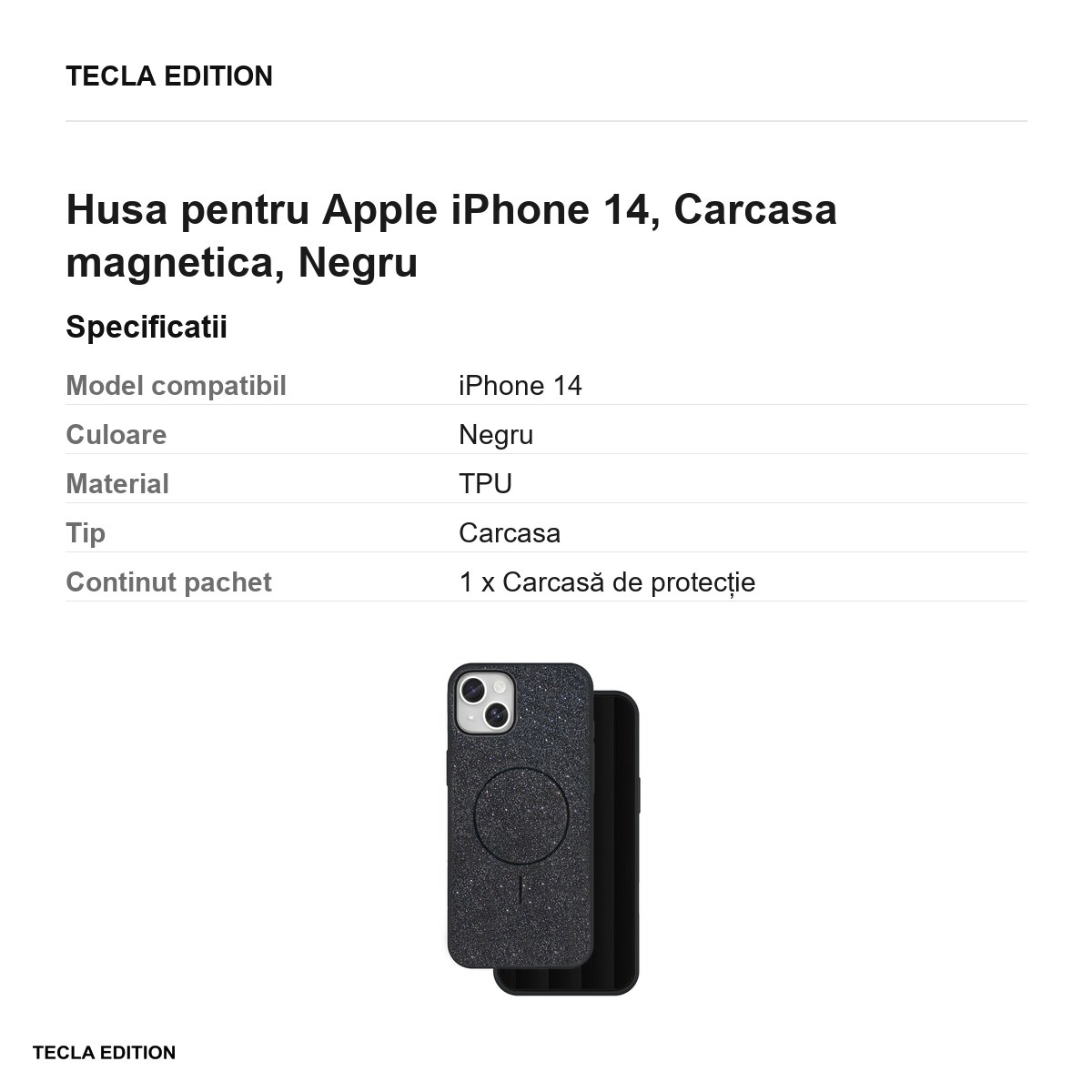 Husa Glitter Thin Mag pentru Apple iPhone 14, Carcasa magnetica, Negru [3]