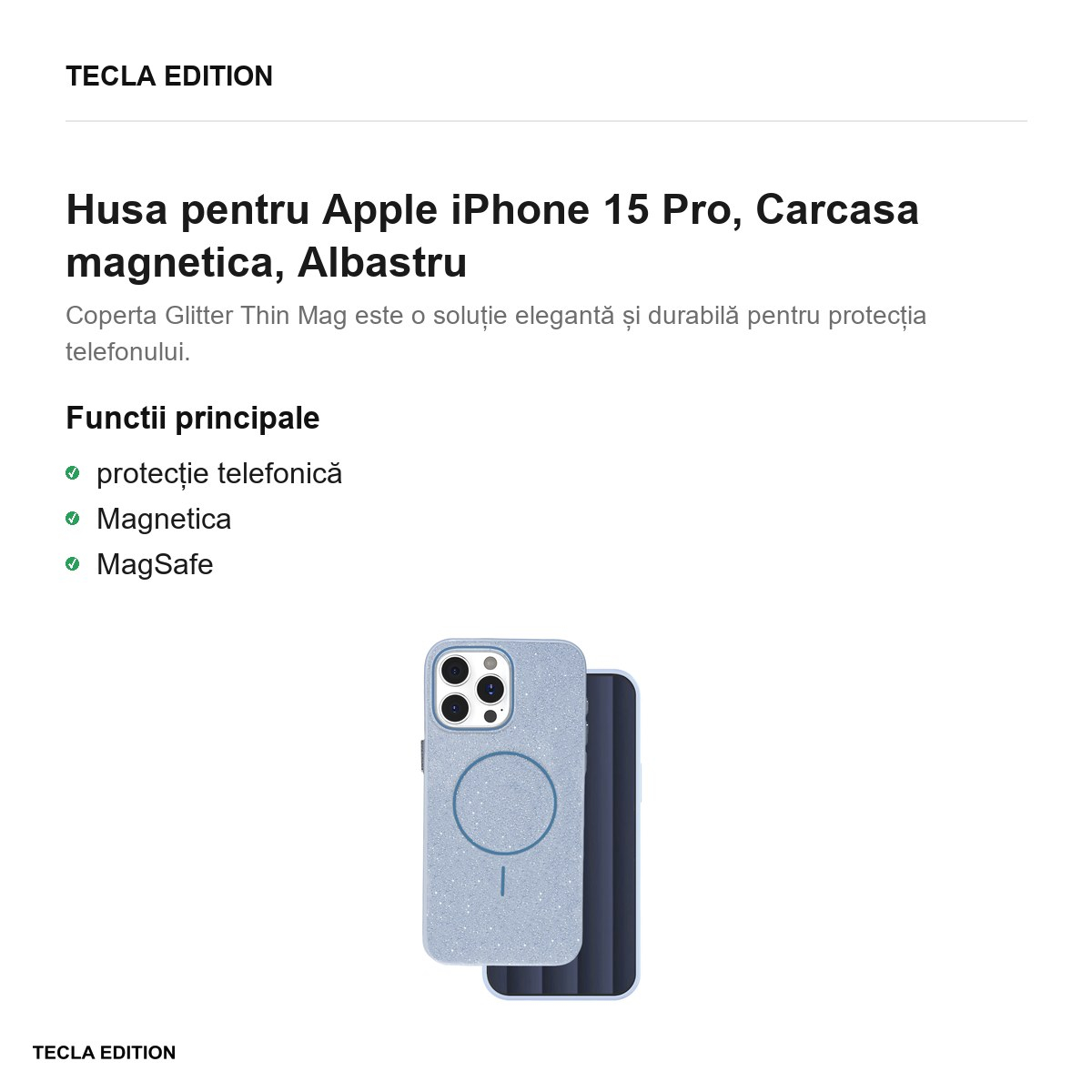 Husa Glitter Thin Mag pentru Apple iPhone 15 Pro, Carcasa magnetica, Albastru [2]