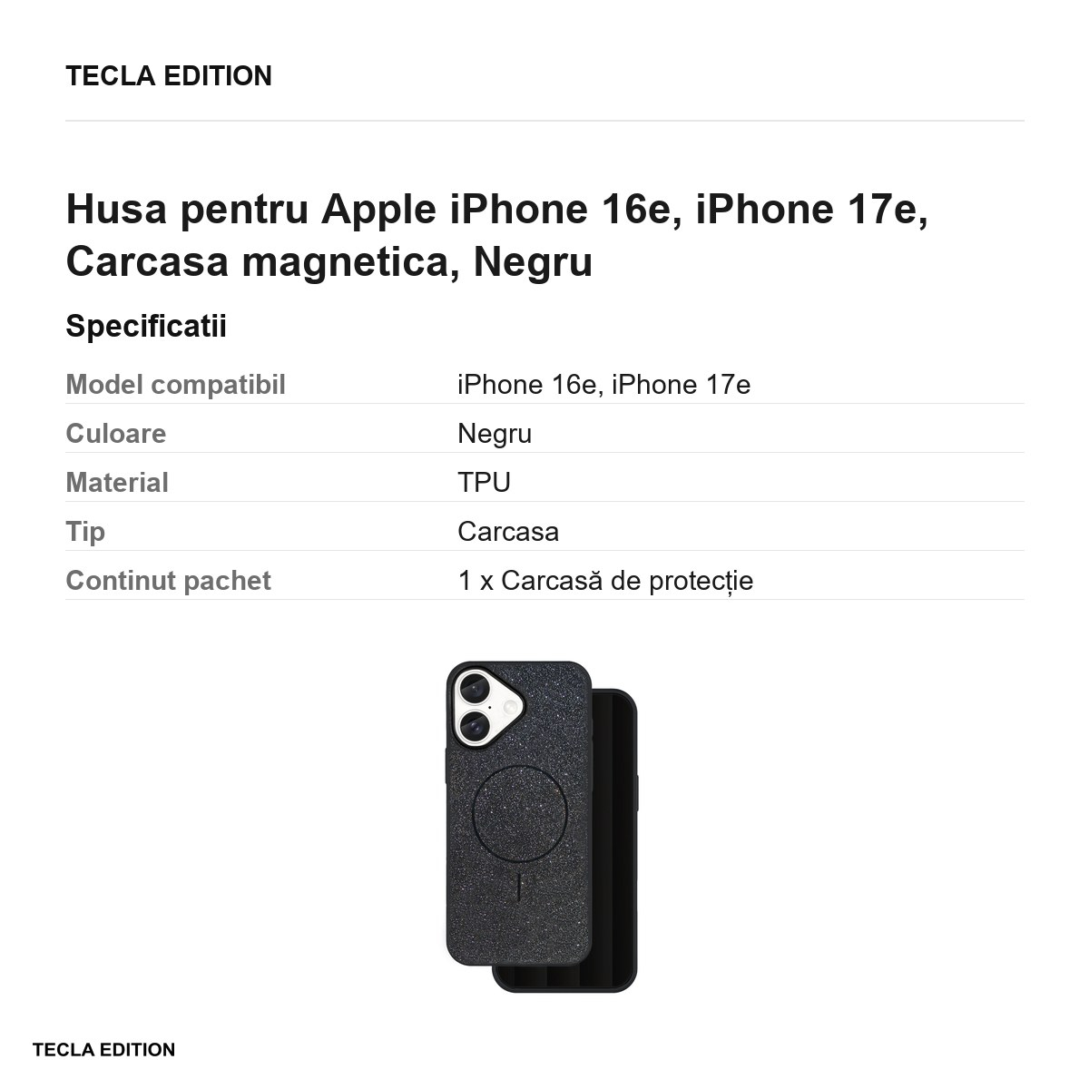 Husa Glitter Thin Mag pentru Apple iPhone 16e, iPhone 17e, Carcasa magnetica, Negru [3]