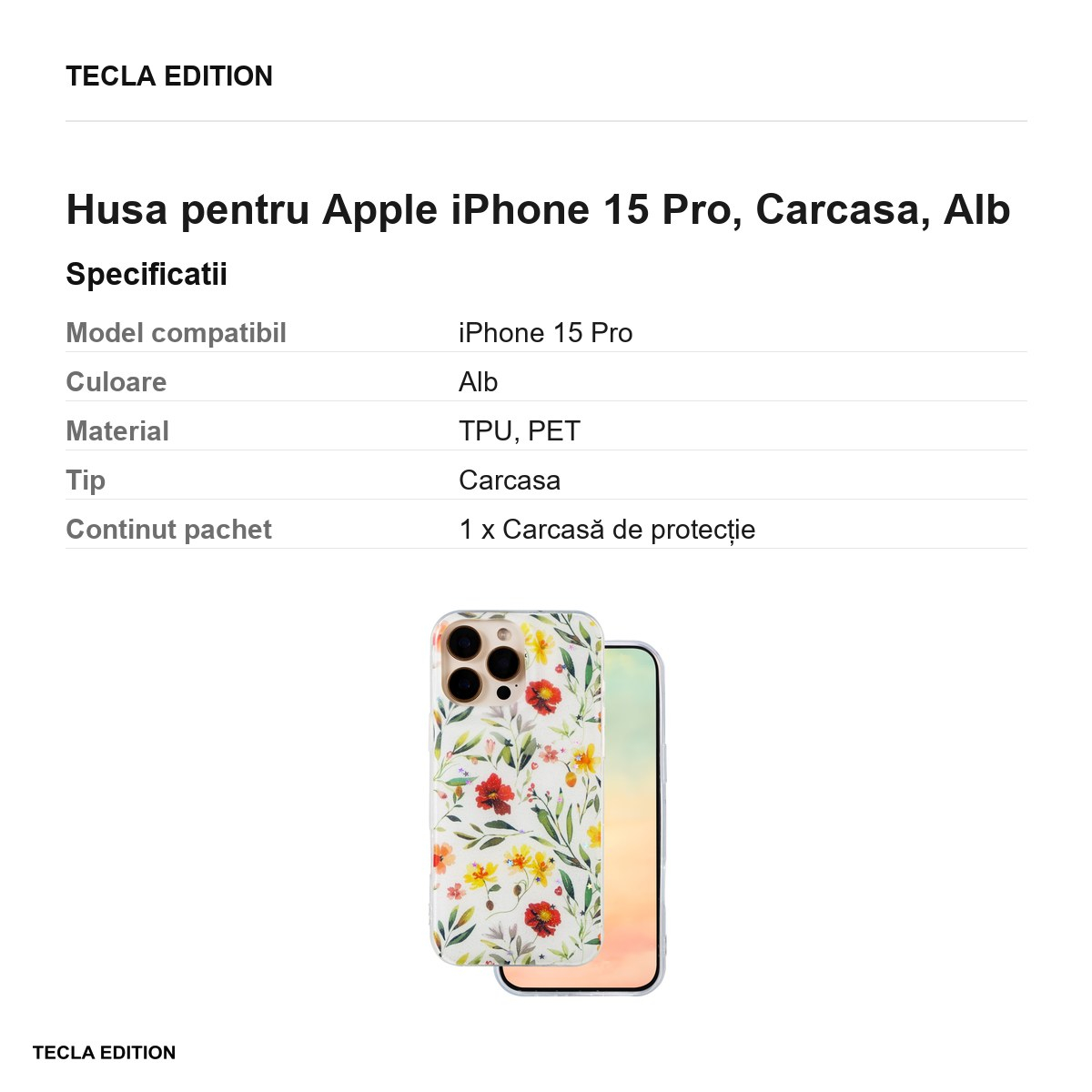 Husa Glow Glam pentru Apple iPhone 15 Pro, Carcasa, Alb [3]