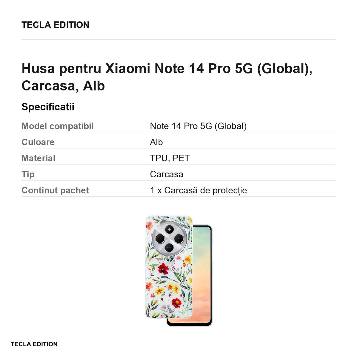Husa Glow Glam pentru Xiaomi Note 14 Pro 5G (Global), Carcasa, Alb [3]