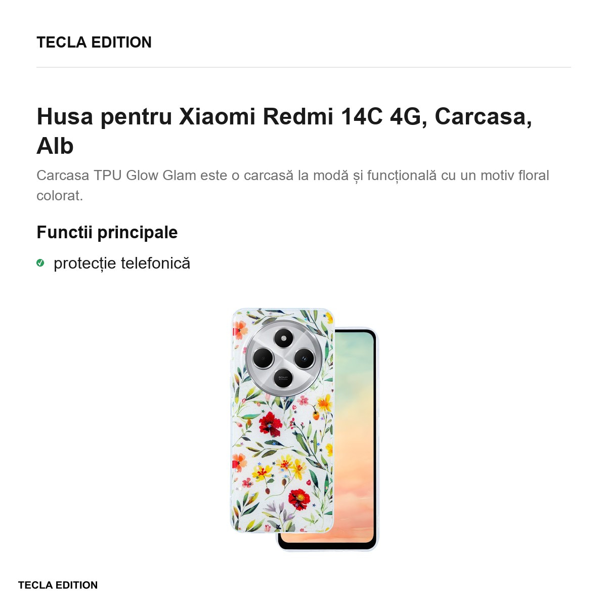 Husa Glow Glam pentru Xiaomi Redmi 14C 4G, Carcasa, Alb [2]