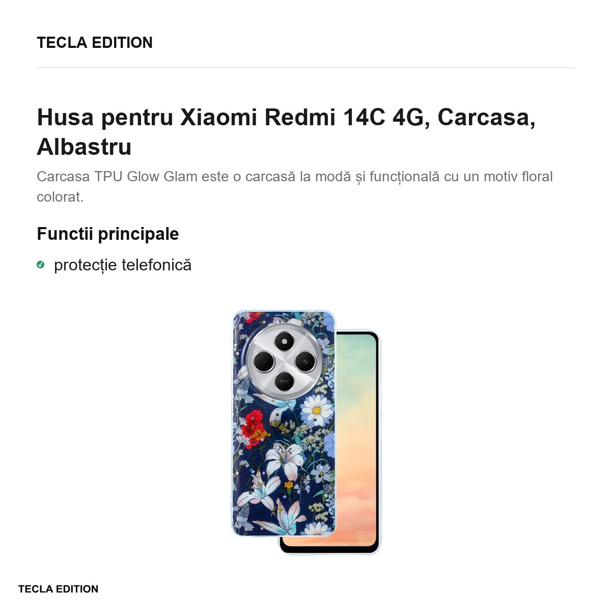 Husa Glow Glam pentru Xiaomi Redmi 14C 4G, Carcasa, Albastru [2]