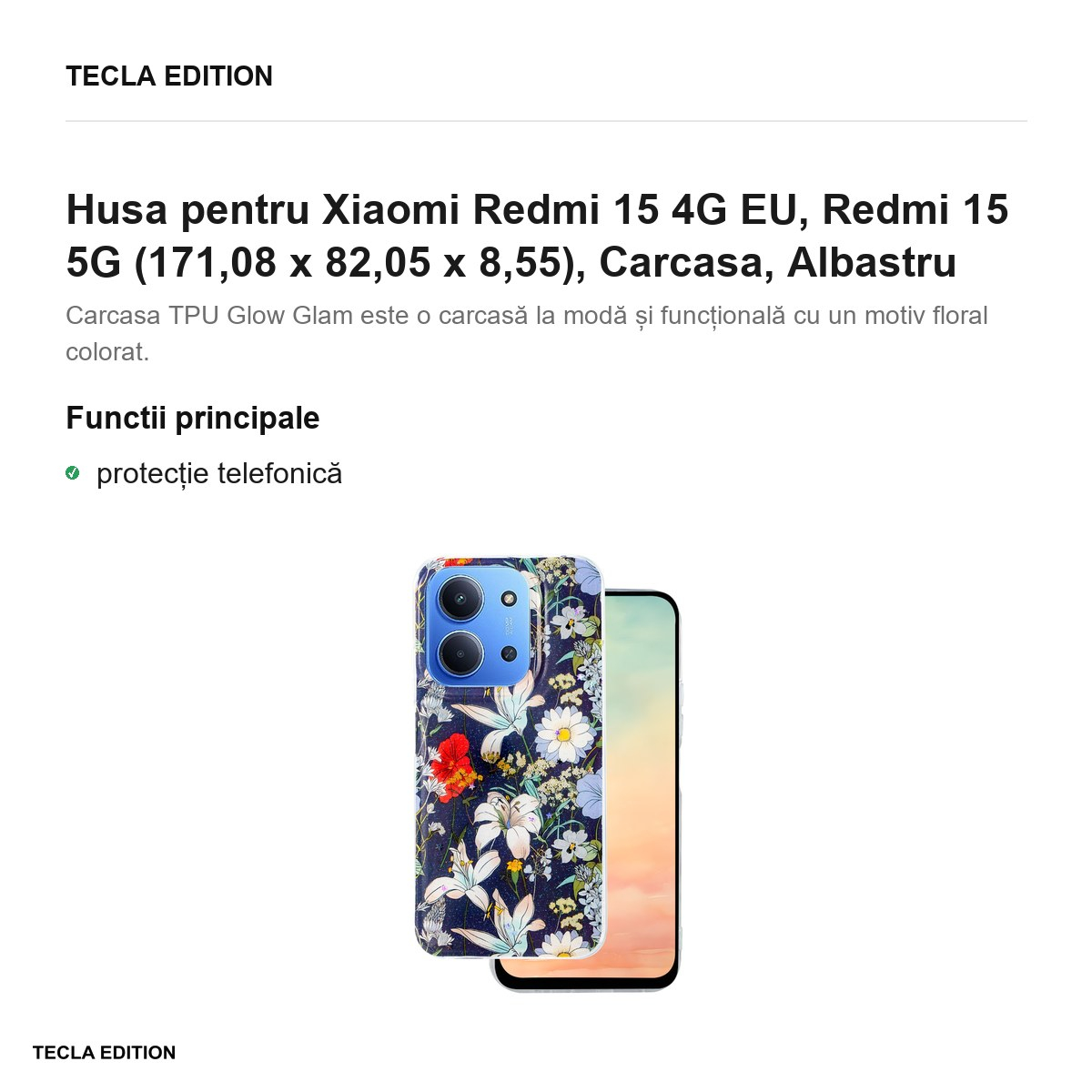 Husa Glow Glam pentru Xiaomi Redmi 15 4G EU, Redmi 15 5G, Carcasa, Albastru [2]