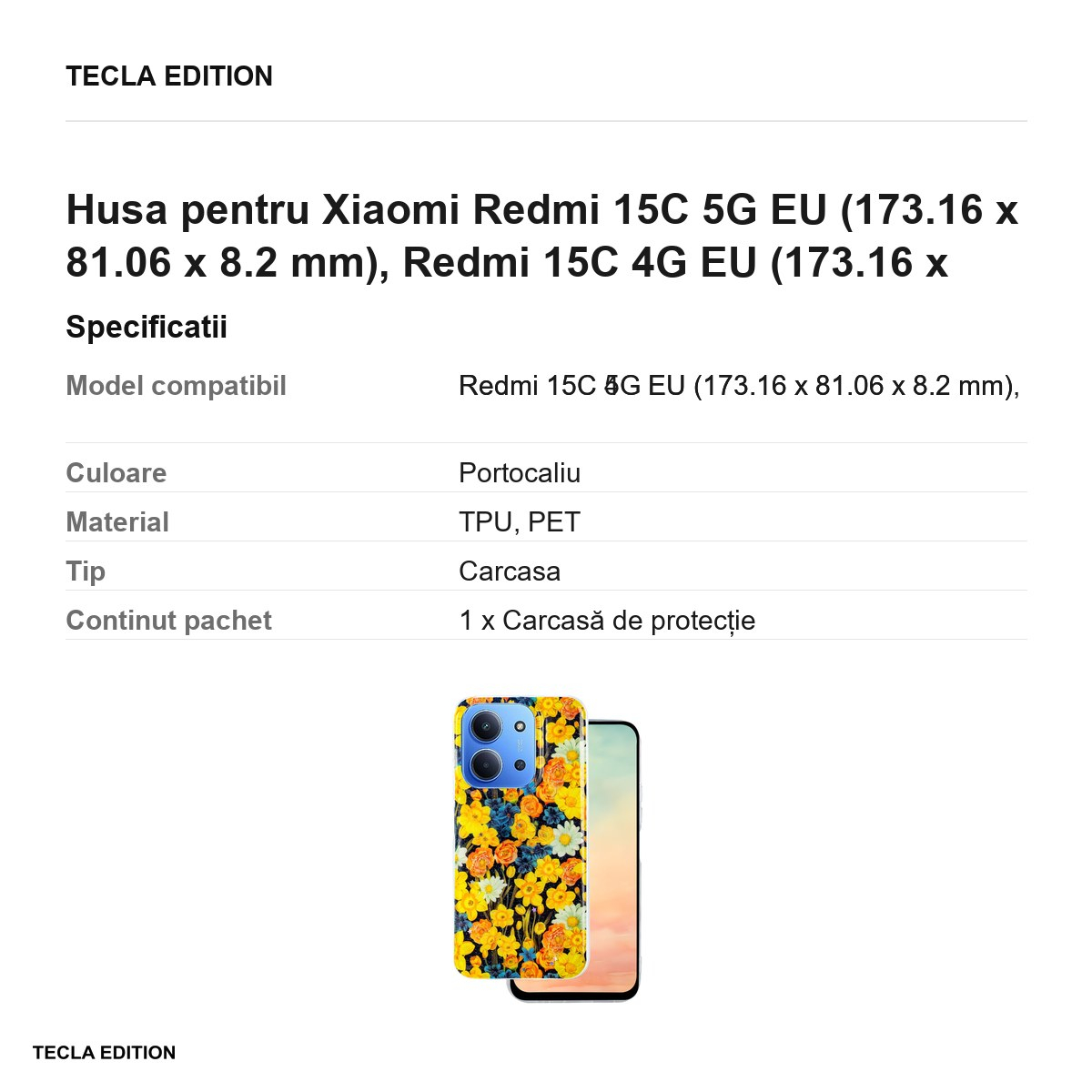 Husa Glow Glam pentru Xiaomi Redmi 15C 5G EU, Redmi 15C 4G EU, Carcasa, Portocaliu [3]