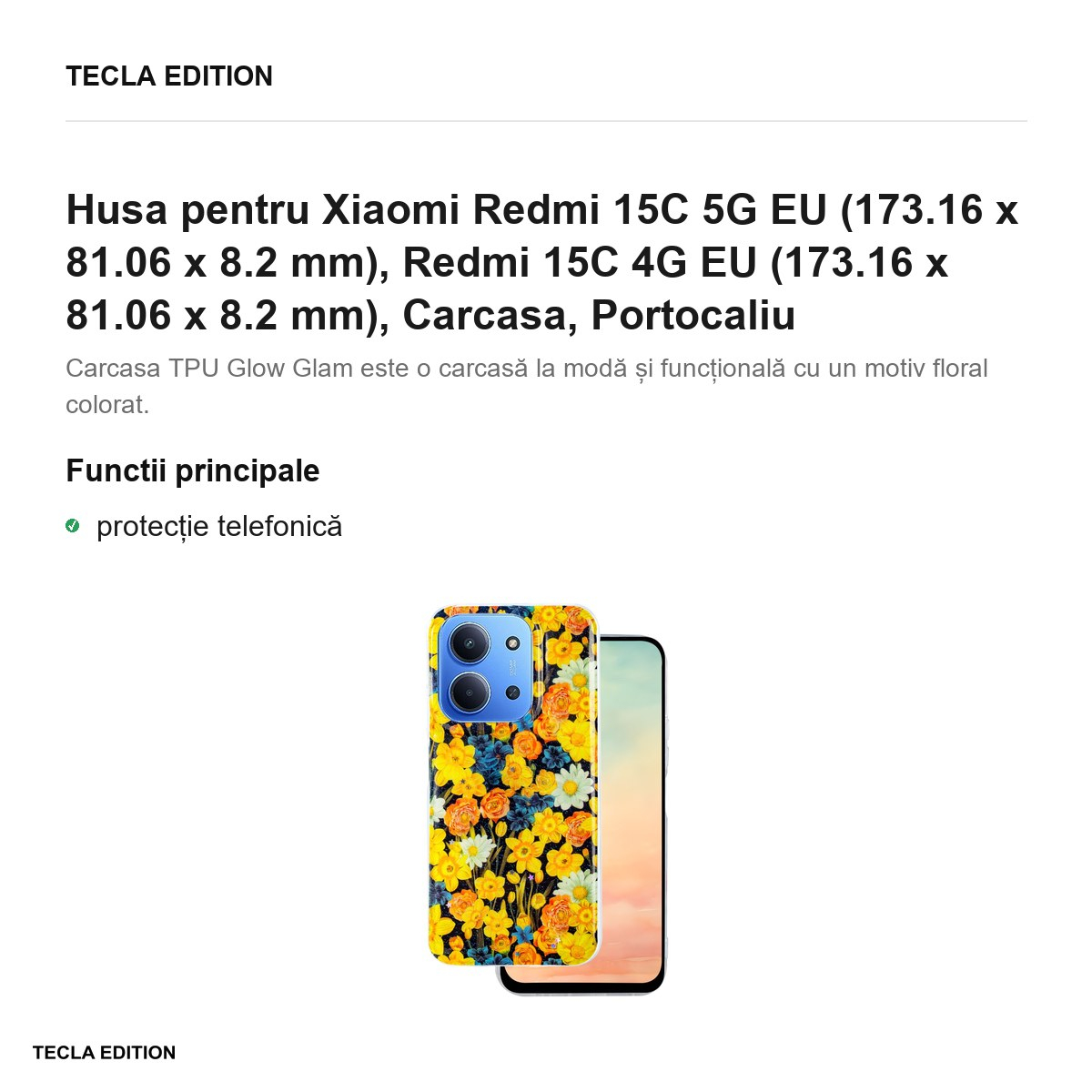 Husa Glow Glam pentru Xiaomi Redmi 15C 5G EU, Redmi 15C 4G EU, Carcasa, Portocaliu [2]