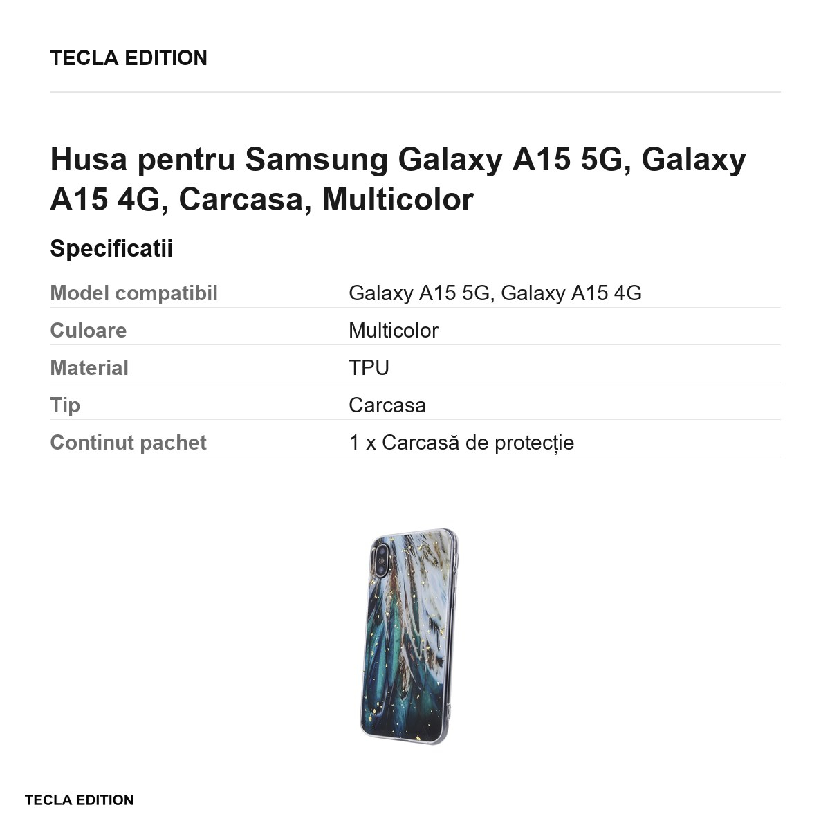 Husa Gold Glam feathers pentru Samsung Galaxy A15 5G, Galaxy A15 4G, Carcasa, Multicolor [3]