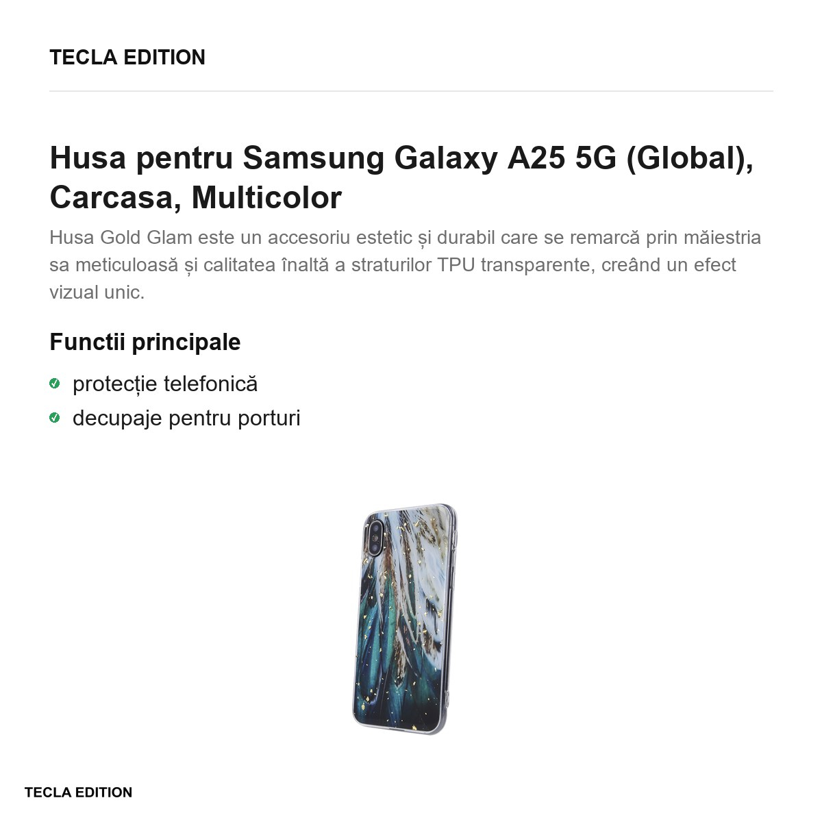 Husa Gold Glam feathers pentru Samsung Galaxy A25 5G (Global), Carcasa, Multicolor [2]
