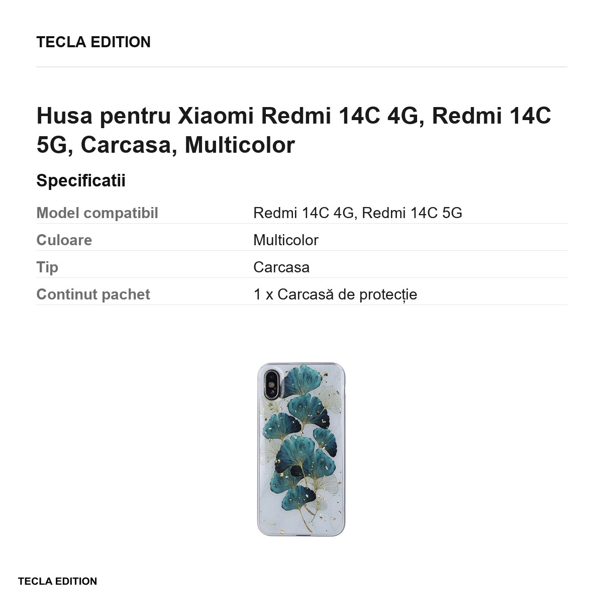 Husa Gold Glam leaves pentru Xiaomi Redmi 14C 4G, Redmi 14C 5G, Carcasa, Multicolor [3]