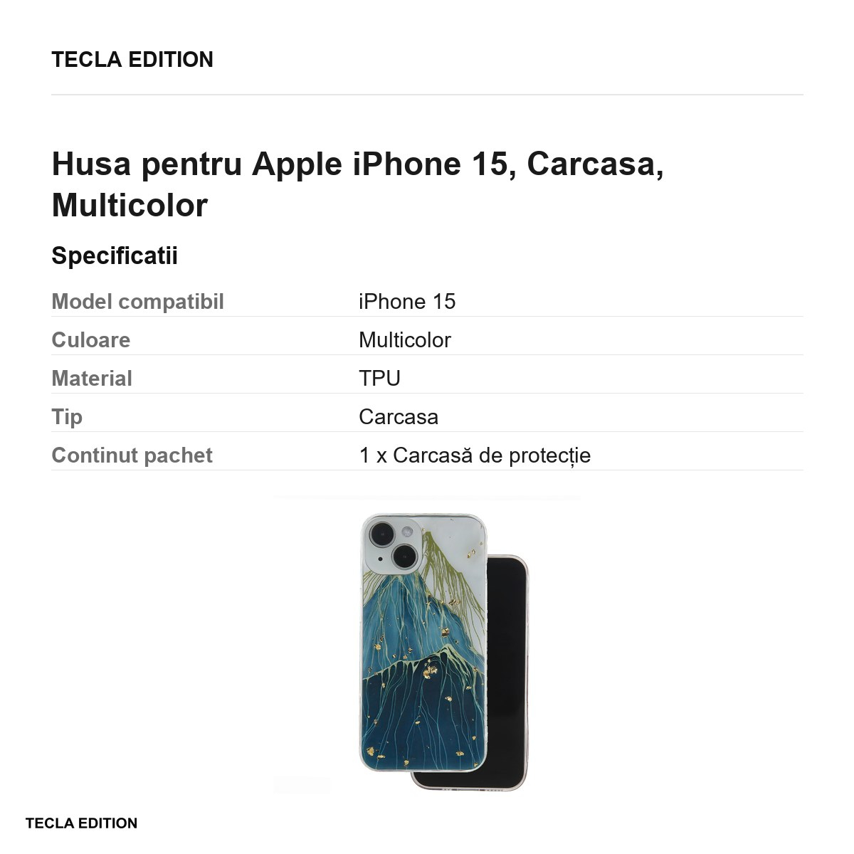 Husa Gold Glam mountain pentru Apple iPhone 15, Carcasa, Multicolor [3]