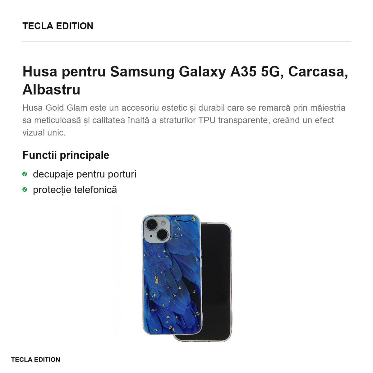 Husa Gold Glam pentru Samsung Galaxy A35 5G, Carcasa, Albastru [2]