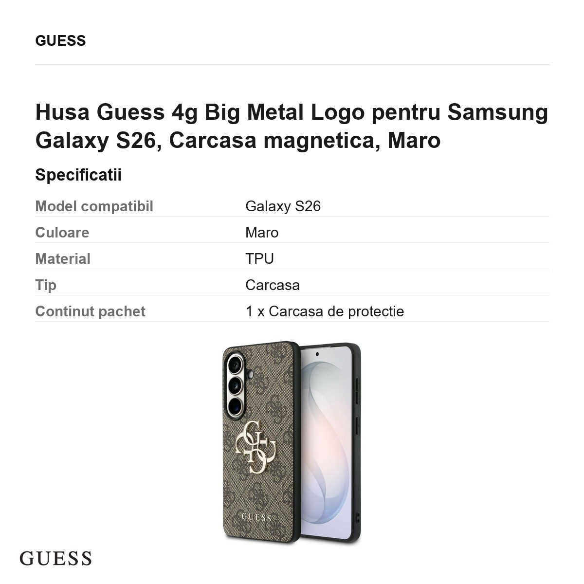 Husa Guess 4g Big Metal Logo pentru Samsung Galaxy S26, Carcasa magnetica, Maro [3]
