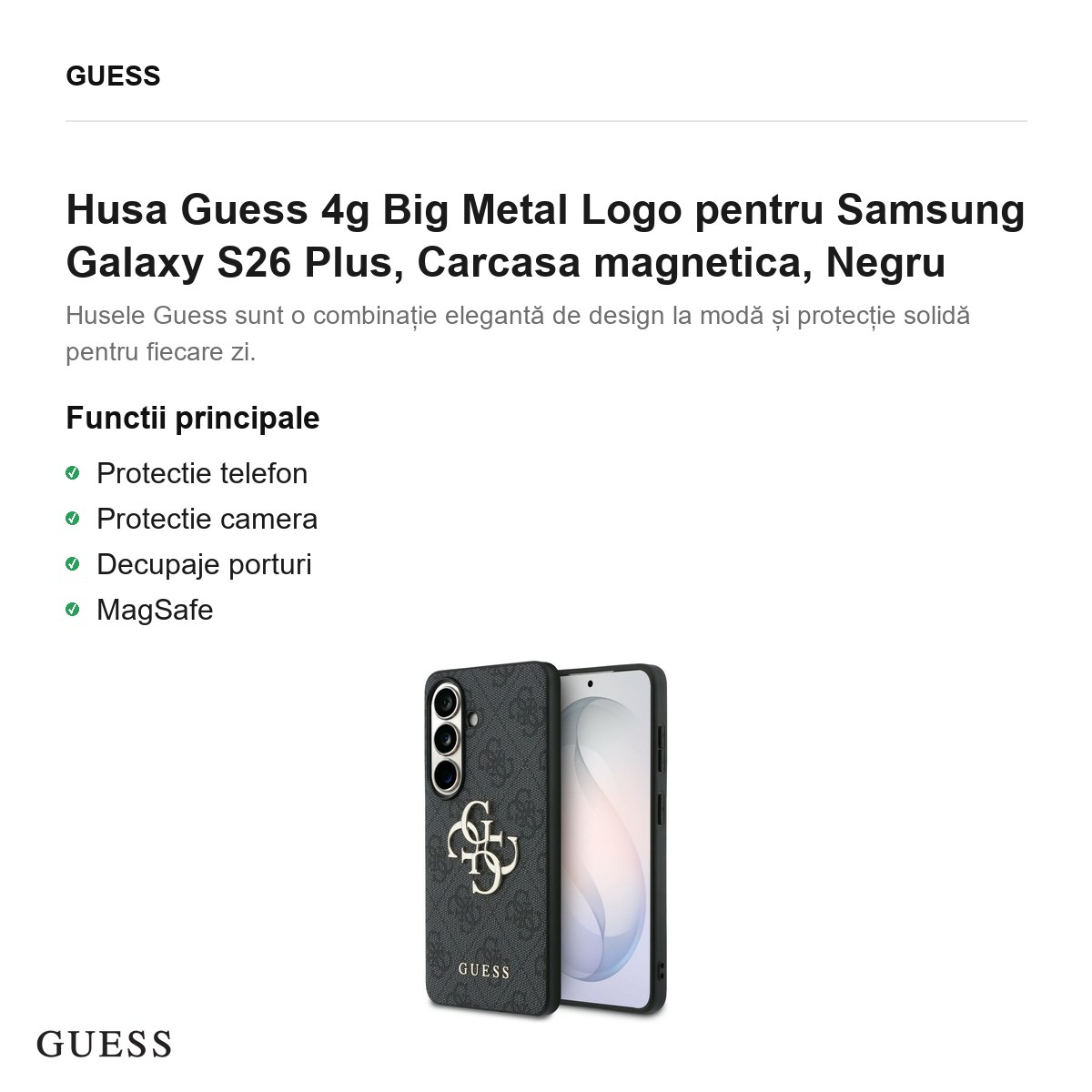 Husa Guess 4g Big Metal Logo pentru Samsung Galaxy S26 Plus, Carcasa magnetica, Negru [2]