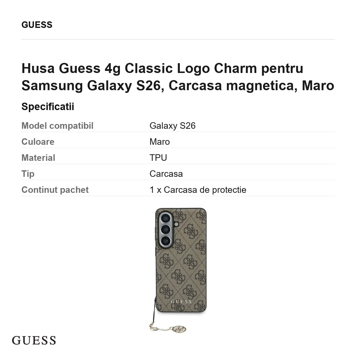 Husa Guess 4g Classic Logo Charm pentru Samsung Galaxy S26, Carcasa magnetica, Maro [3]
