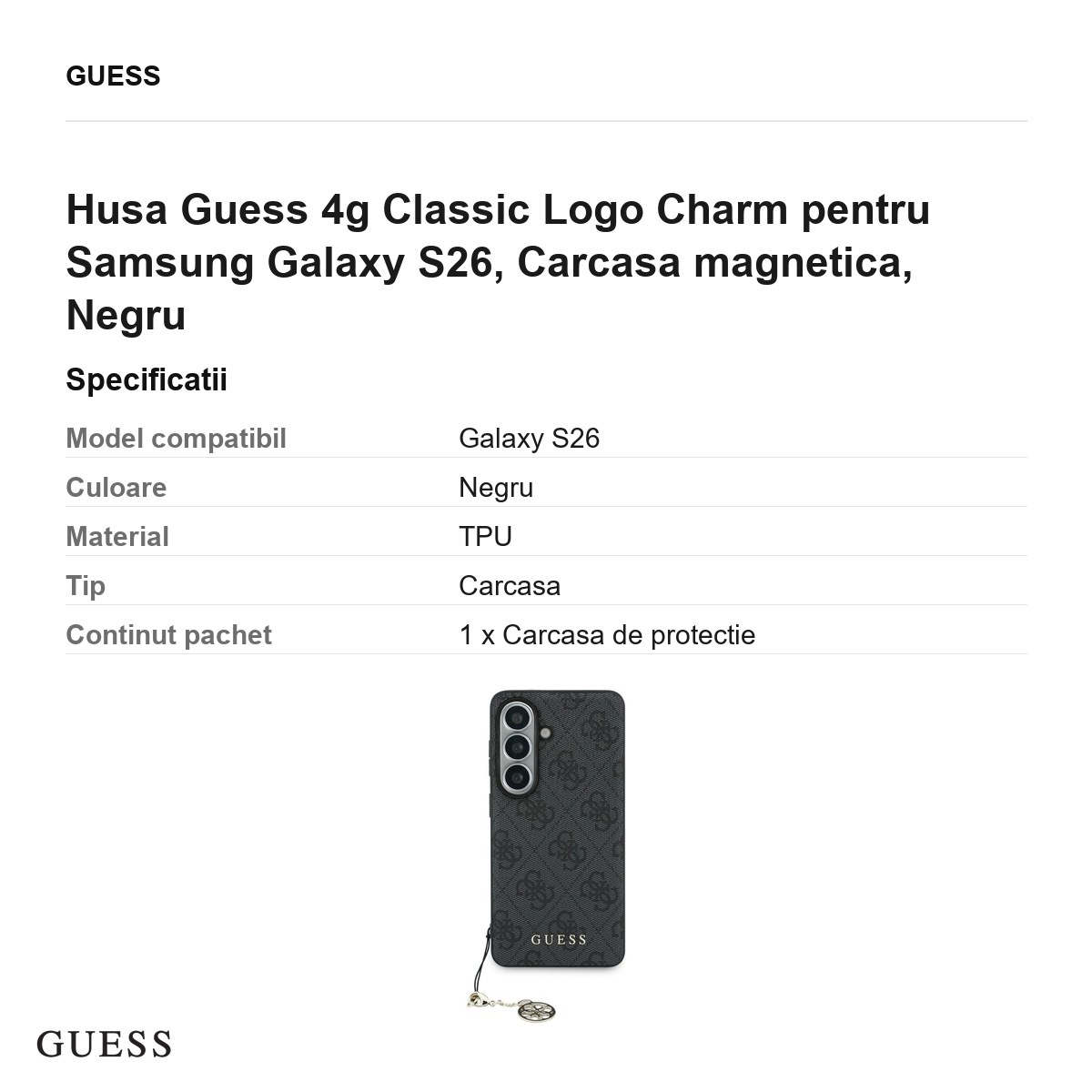 Husa Guess 4g Classic Logo Charm pentru Samsung Galaxy S26, Carcasa magnetica, Negru [3]