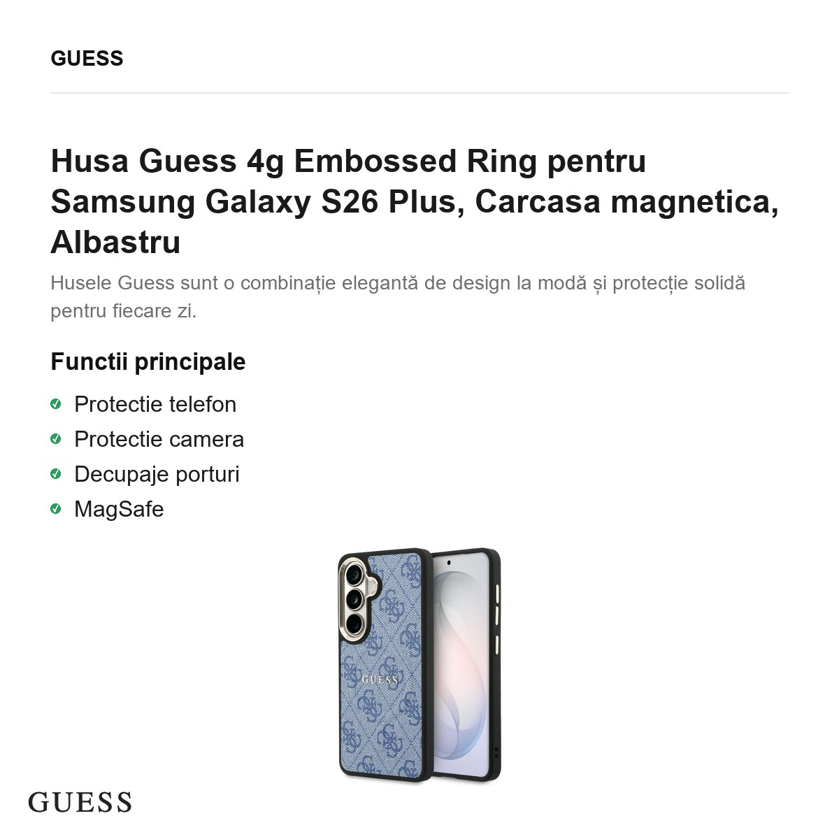 Husa Guess 4g Embossed Ring pentru Samsung Galaxy S26 Plus, Carcasa magnetica, Albastru [2]
