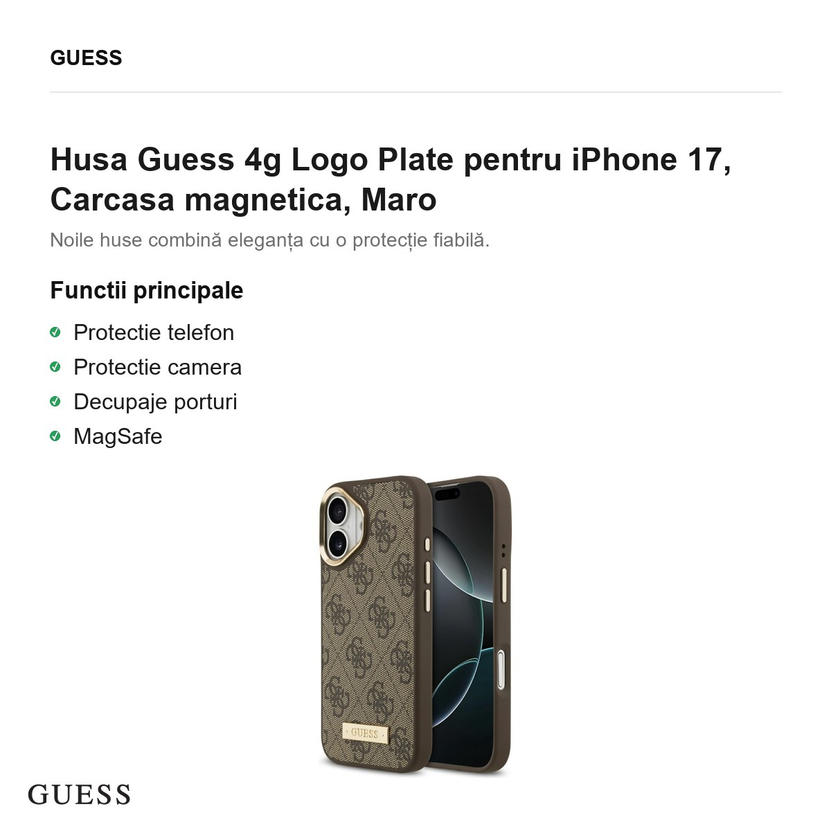 Husa Guess 4g Logo Plate pentru iPhone 17, Carcasa magnetica, Maro [2]