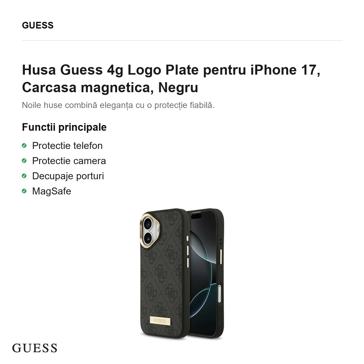 Husa Guess 4g Logo Plate pentru iPhone 17, Carcasa magnetica, Negru [2]