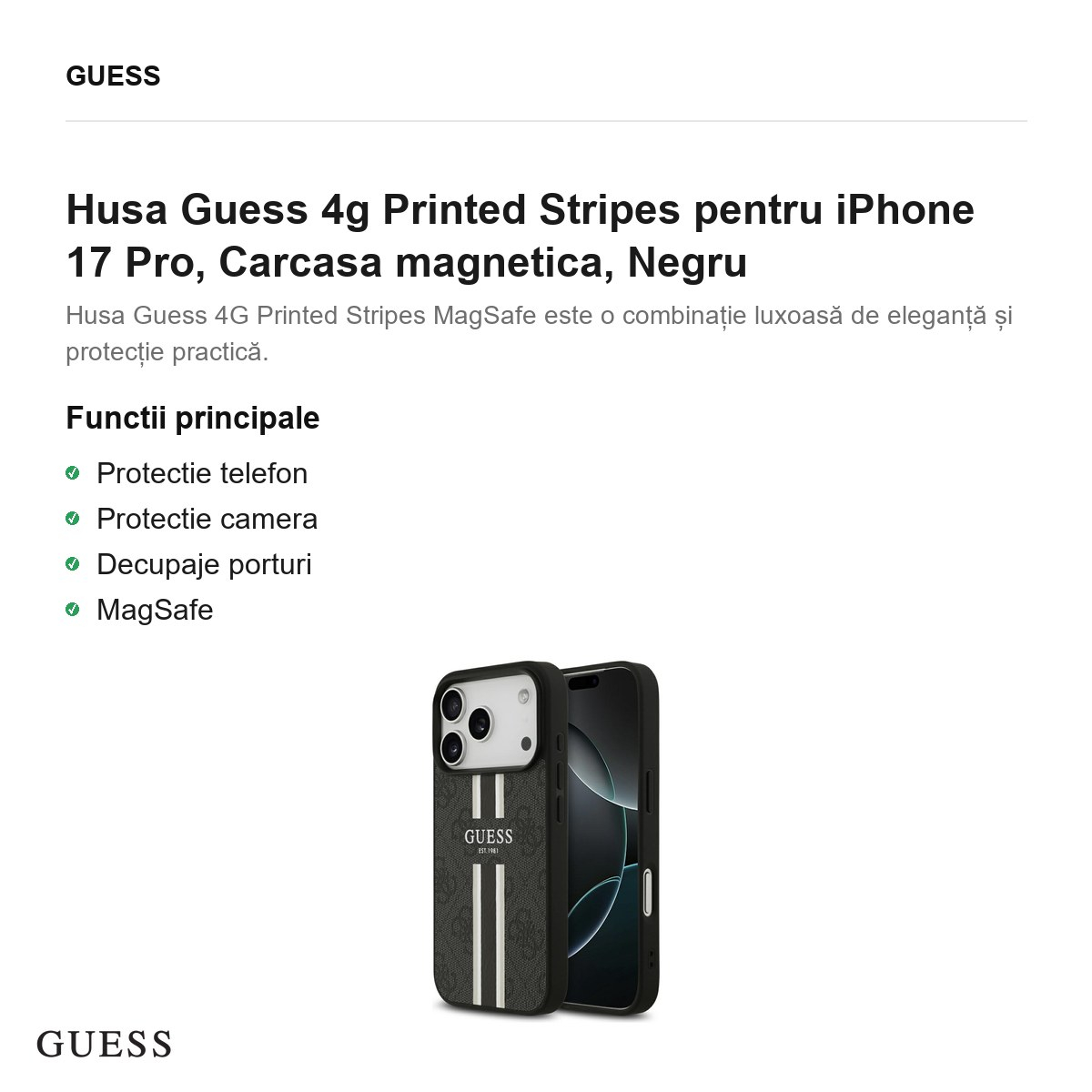 Husa Guess 4g Printed Stripes pentru iPhone 17 Pro, Carcasa magnetica, Negru [2]