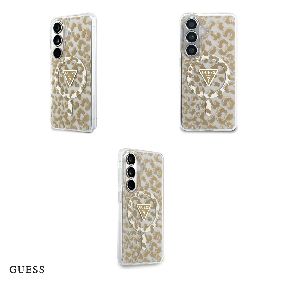 Husa Guess Iml Leopard Print Triangle pentru Samsung Galaxy S26, Carcasa magnetica, Maro [4]