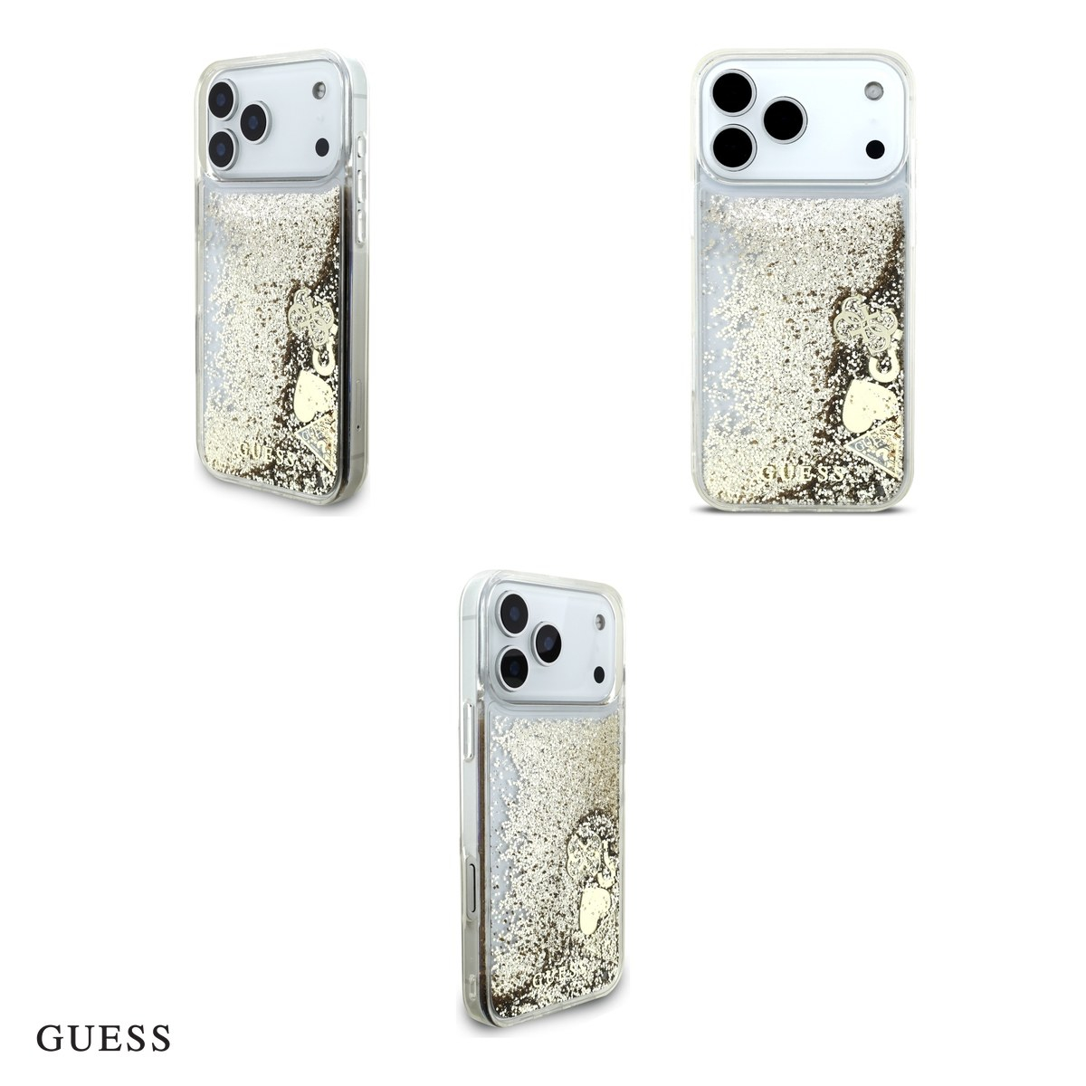 Husa Guess Liq Glitter 4 Charms pentru iPhone 17 Pro Max, Carcasa, Auriu [4]
