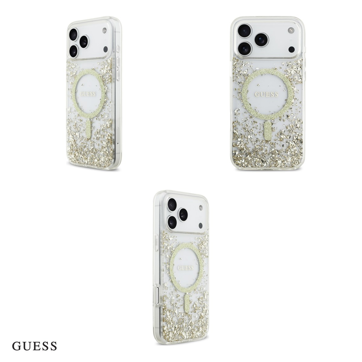 Husa Guess Resin Bottom Glitter pentru iPhone 17 Pro Max, Carcasa magnetica, Auriu [4]