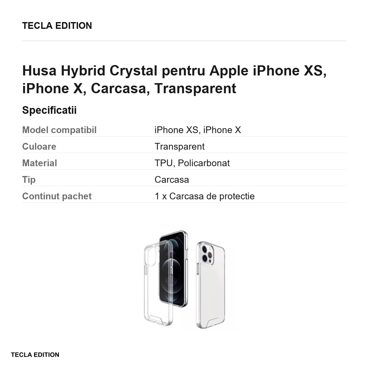 Husa Hybrid Crystal pentru Apple iPhone XS, iPhone X, Carcasa, Transparent [3]