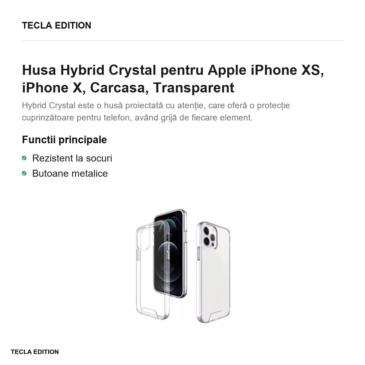 Husa Hybrid Crystal pentru Apple iPhone XS, iPhone X, Carcasa, Transparent [2]